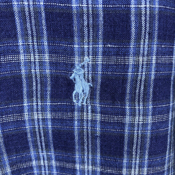 Ralph Lauren POLO RALPH LAUREN OCEAN WASH LINEN Check Pattern Wide Collar Long Sleeve Linen Shirt (Men's Size S) linen blue type Vintage Second Hand