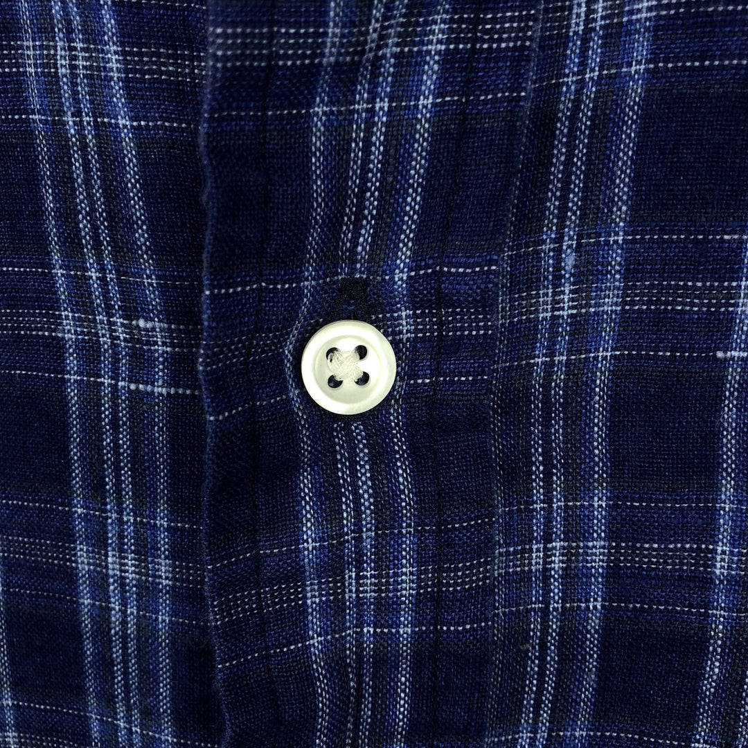 Ralph Lauren POLO RALPH LAUREN OCEAN WASH LINEN Check Pattern Wide Collar Long Sleeve Linen Shirt (Men's Size S) linen blue type Vintage Second Hand