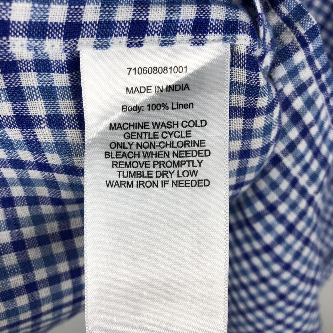 Ralph Lauren SLIM FIT Check Pattern Long Sleeve Linen Button-Down Shirt, Men's Size L (approx.) linen blue type Vintage Second Hand