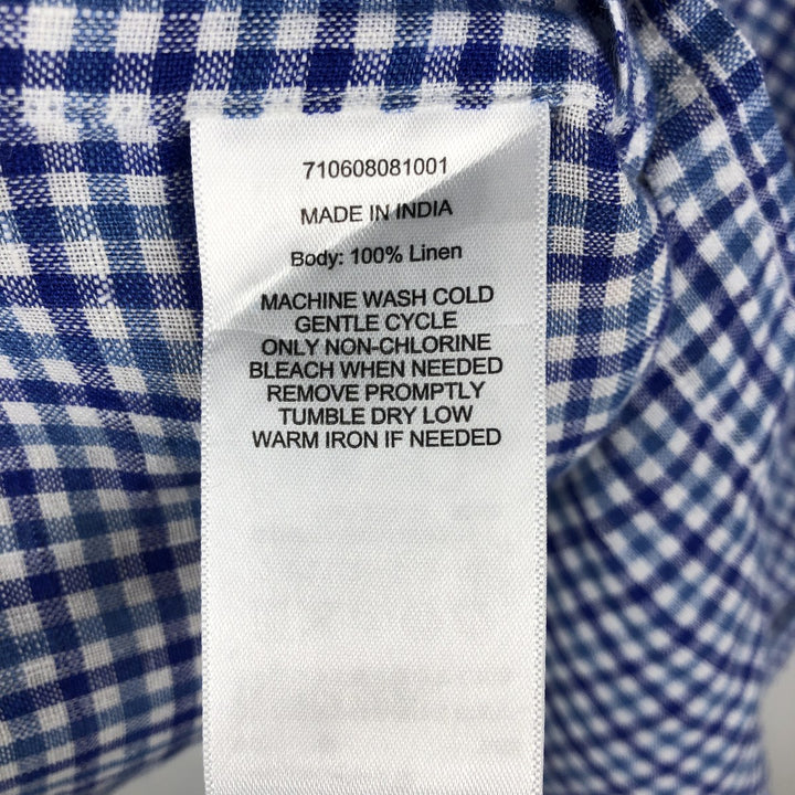 Ralph Lauren SLIM FIT Check Pattern Long Sleeve Linen Button-Down Shirt, Men's Size L (approx.) linen blue type Vintage Second Hand