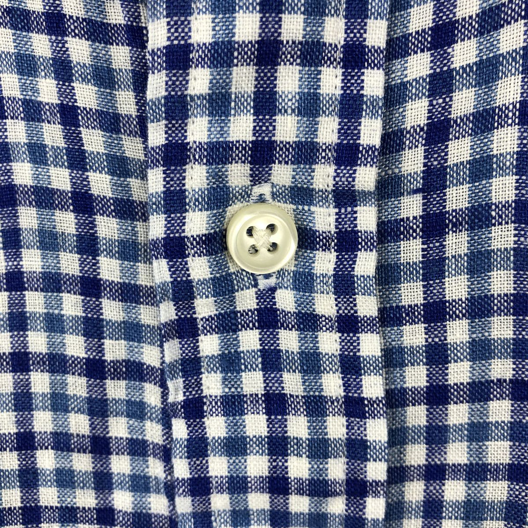 Ralph Lauren SLIM FIT Check Pattern Long Sleeve Linen Button-Down Shirt, Men's Size L (approx.) linen blue type Vintage Second Hand