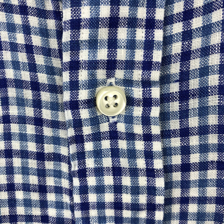 Ralph Lauren SLIM FIT Check Pattern Long Sleeve Linen Button-Down Shirt, Men's Size L (approx.) linen blue type Vintage Second Hand