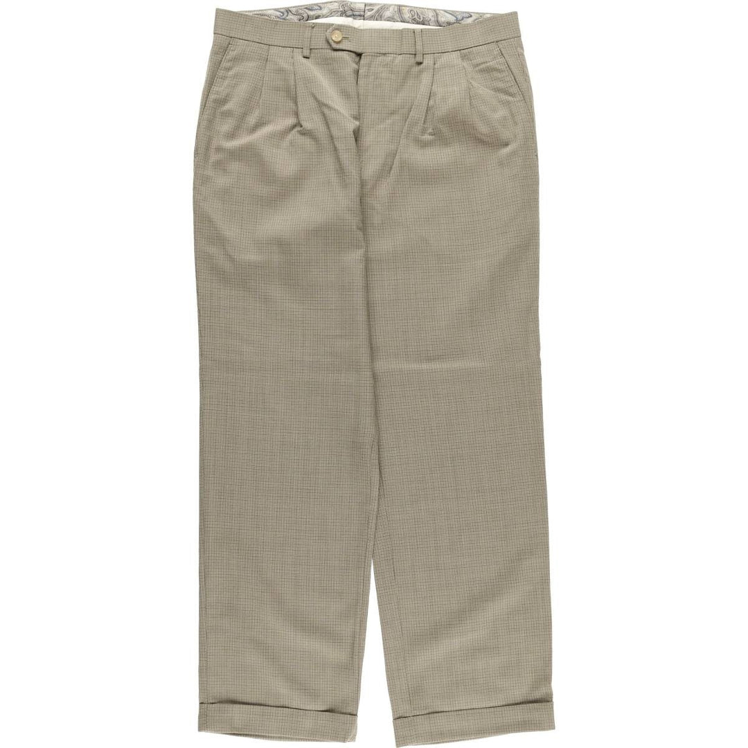 Ralph Lauren TOTAL COMFORT Check Pattern Two-pleat Wool Pants, Men's Size 36 wool Beige type Vintage Second Hand