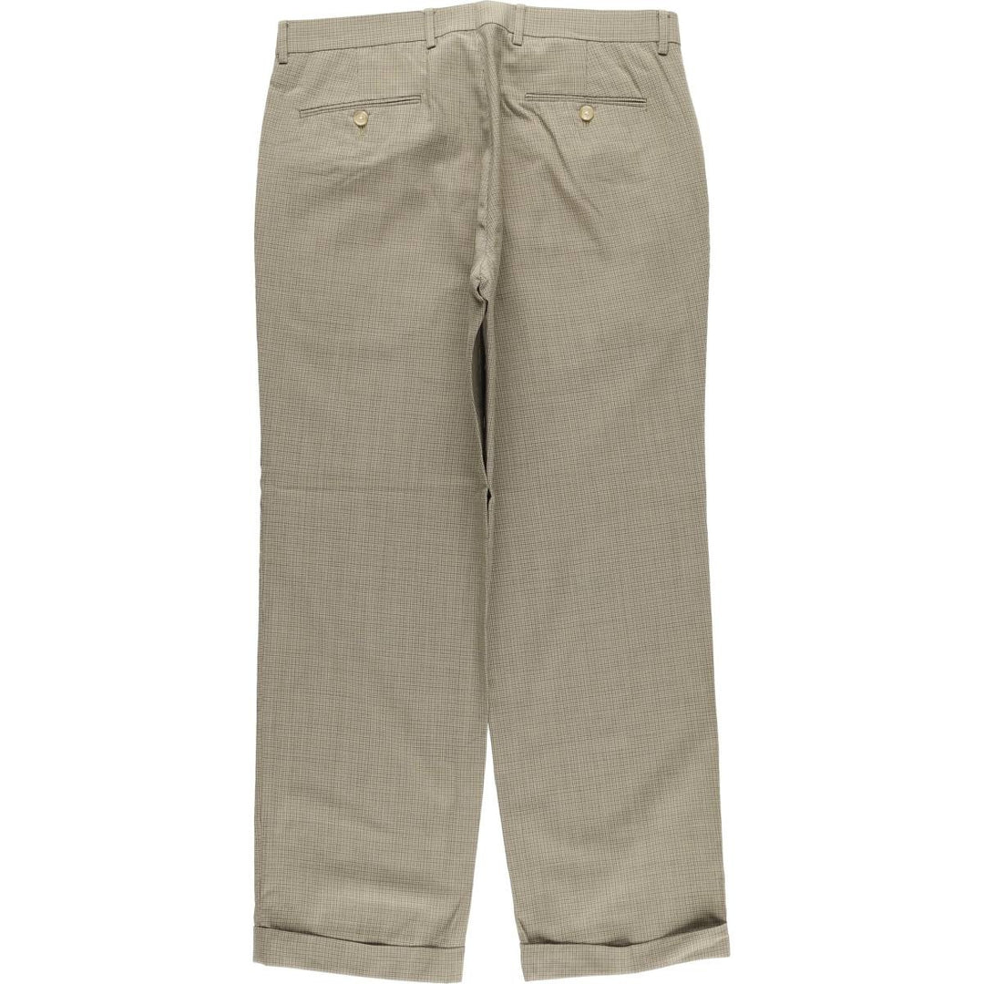 Ralph Lauren TOTAL COMFORT Check Pattern Two-pleat Wool Pants, Men's Size 36 wool Beige type Vintage Second Hand