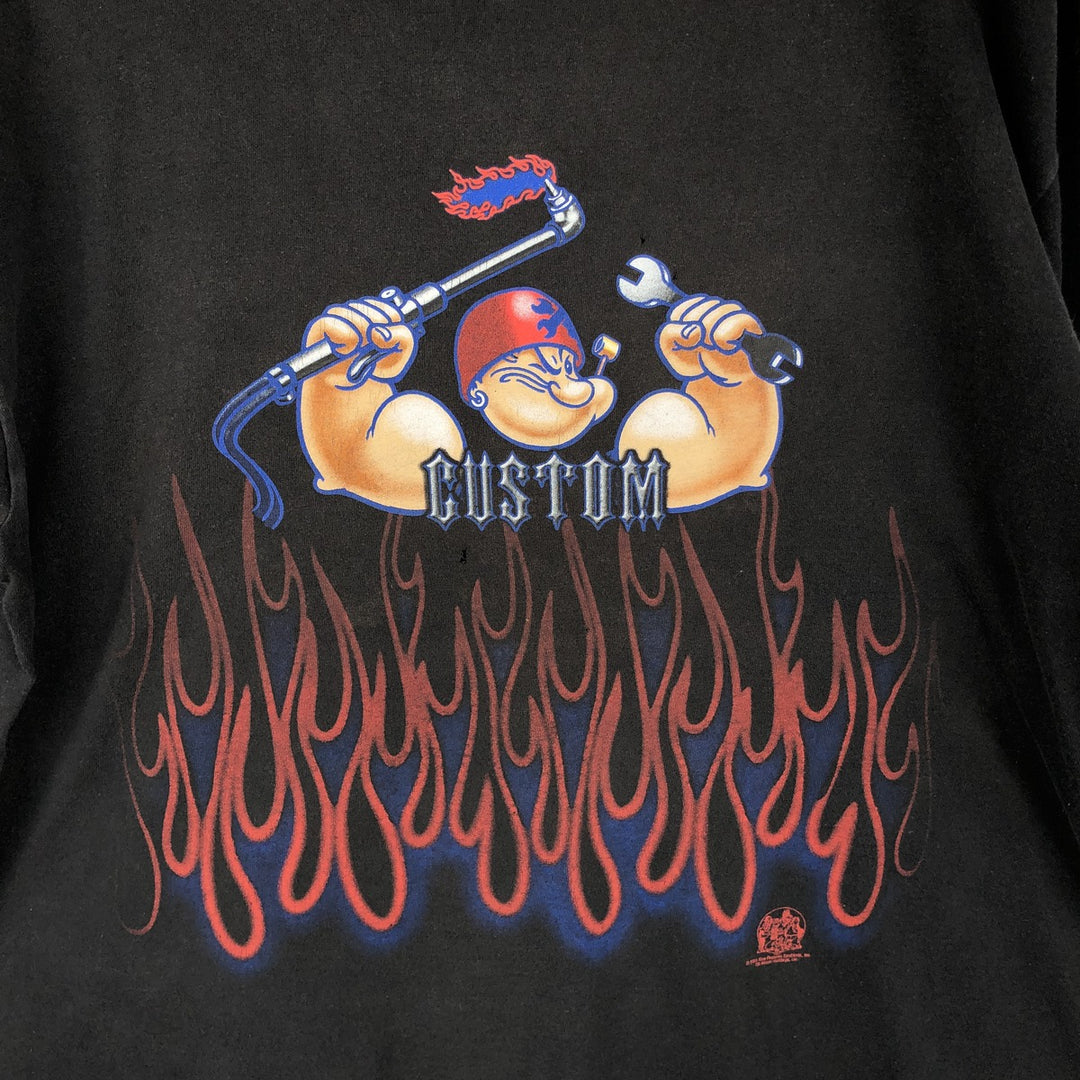 2000'S Delta Popeye Fire Pattern Character Print Long-Sleeve T-Shirt (Men's XL equivalent) cotton black type Vintage Second Hand