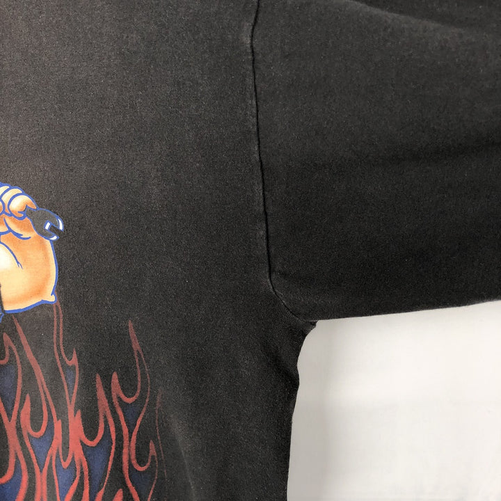 2000'S Delta Popeye Fire Pattern Character Print Long-Sleeve T-Shirt (Men's XL equivalent) cotton black type Vintage Second Hand