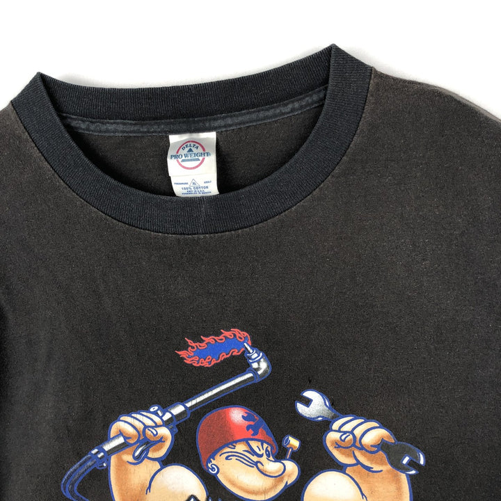 2000'S Delta Popeye Fire Pattern Character Print Long-Sleeve T-Shirt (Men's XL equivalent) cotton black type Vintage Second Hand
