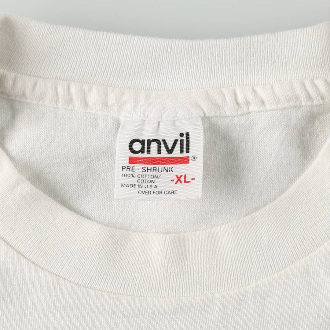 90'S Anvil Printed T-shirt Made in USA Men's XL Vintage cotton white type Vintage Second Hand