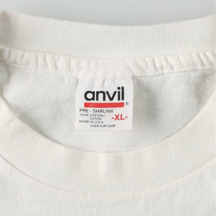 90'S Anvil Printed T-shirt Made in USA Men's XL Vintage cotton white type Vintage Second Hand