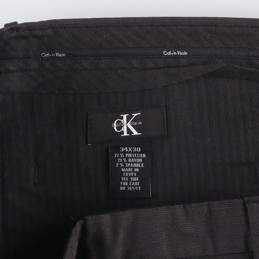 Calvin Klein One-Tuck Slacks, Men's, Size W35 polyester black type Vintage Second Hand