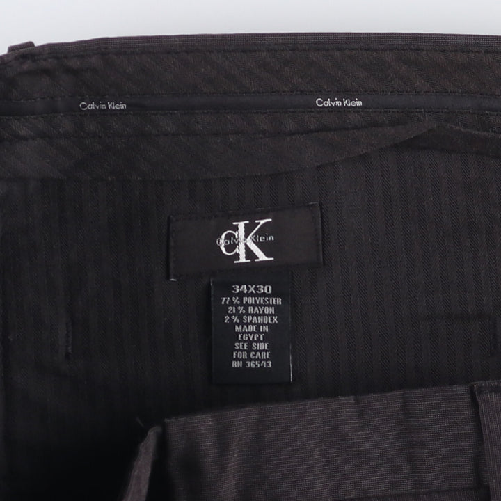 Calvin Klein One-Tuck Slacks, Men's, Size W35 polyester black type Vintage Second Hand