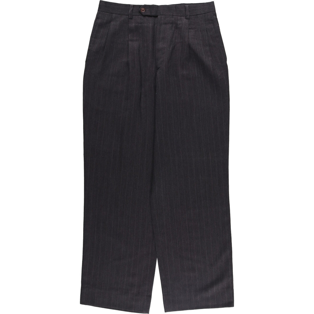90'S Nautica Striped Pattern Two-Pleated Wool Pants, Men's, Size W32, Vintage wool Charcoal Vintage Second Hand