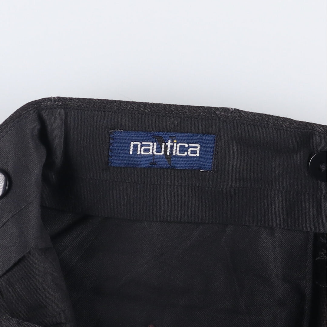 90'S Nautica Striped Pattern Two-Pleated Wool Pants, Men's, Size W32, Vintage wool Charcoal Vintage Second Hand