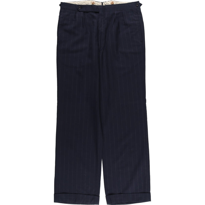 70s-80'S Striped Pattern Two-pleat Slacks Men's Size W33 unclear navy blue type Vintage Second Hand