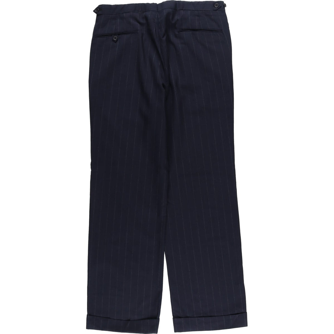 70s-80'S Striped Pattern Two-pleat Slacks Men's Size W33 unclear navy blue type Vintage Second Hand