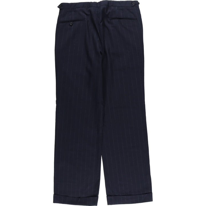 70s-80'S Striped Pattern Two-pleat Slacks Men's Size W33 unclear navy blue type Vintage Second Hand