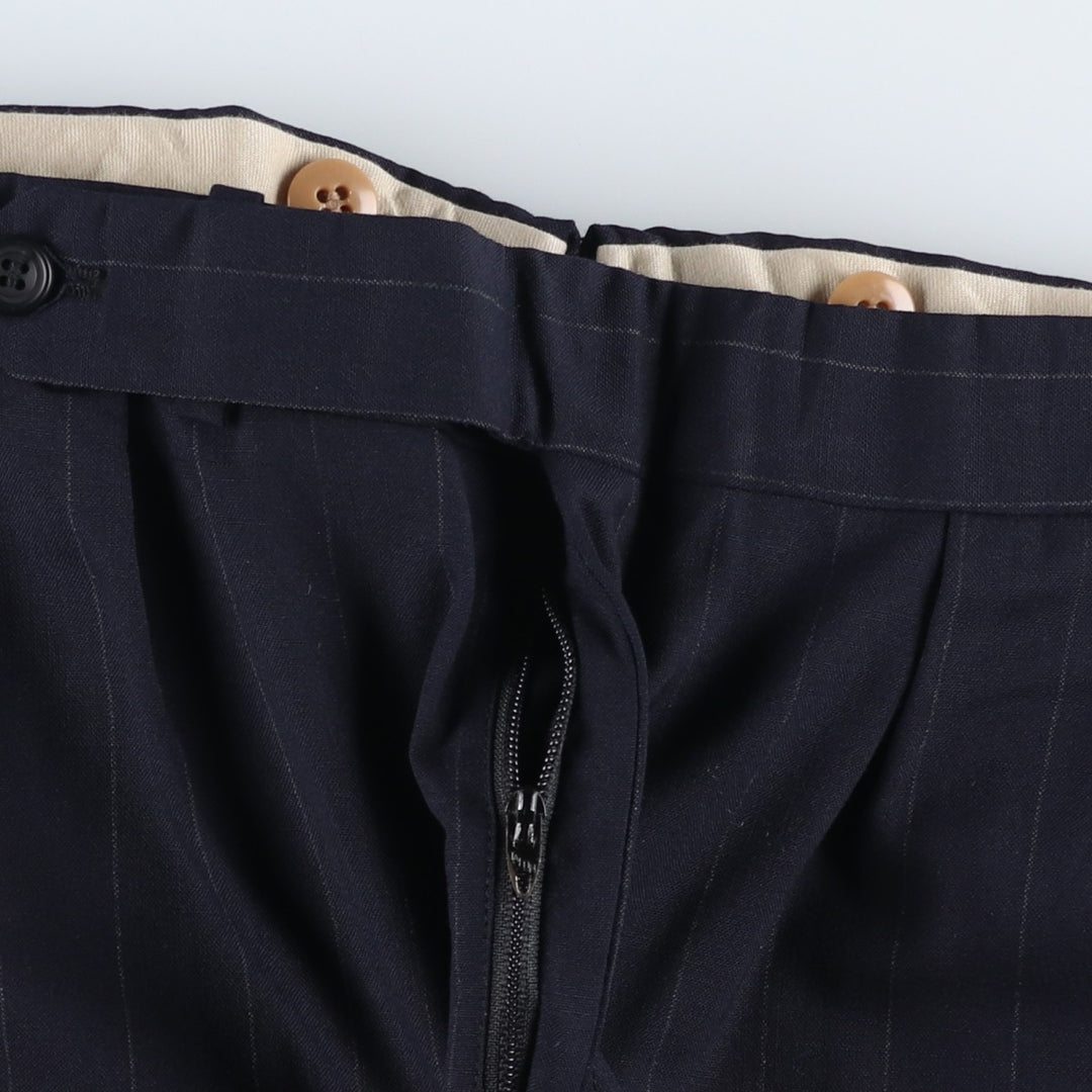 70s-80'S Striped Pattern Two-pleat Slacks Men's Size W33 unclear navy blue type Vintage Second Hand