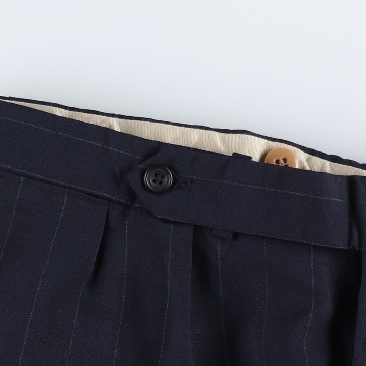 70s-80'S Striped Pattern Two-pleat Slacks Men's Size W33 unclear navy blue type Vintage Second Hand