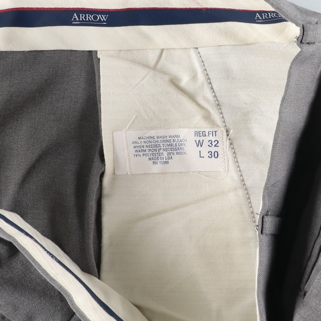 90'S - Vintage Arrow Reg. Fit Two-Pleated Slacks, Made in USA, Men's Size 34 (approx.) polyester gray type Vintage Second Hand