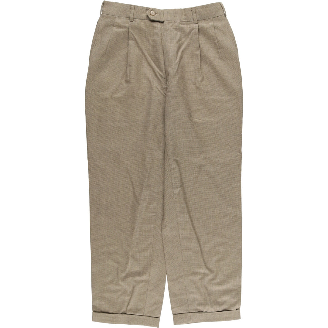 Vintage Ralph Lauren POLO UNIVERSITY CLUB check and houndstooth pattern two-pleat slacks, made in the USA, men's size W30. unclear beige type brown Vintage Second Hand