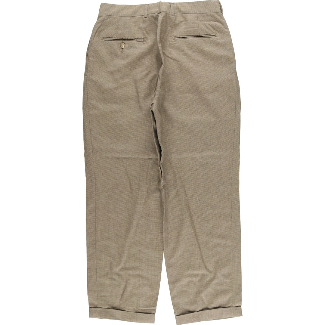 Vintage Ralph Lauren POLO UNIVERSITY CLUB check and houndstooth pattern two-pleat slacks, made in the USA, men's size W30. unclear beige type brown Vintage Second Hand