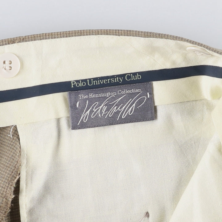 Vintage Ralph Lauren POLO UNIVERSITY CLUB check and houndstooth pattern two-pleat slacks, made in the USA, men's size W30. unclear beige type brown Vintage Second Hand