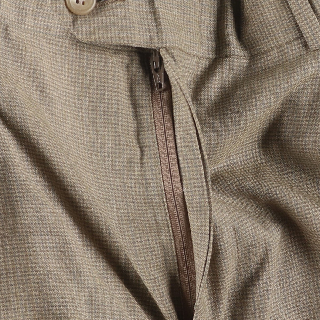 Vintage Ralph Lauren POLO UNIVERSITY CLUB check and houndstooth pattern two-pleat slacks, made in the USA, men's size W30. unclear beige type brown Vintage Second Hand