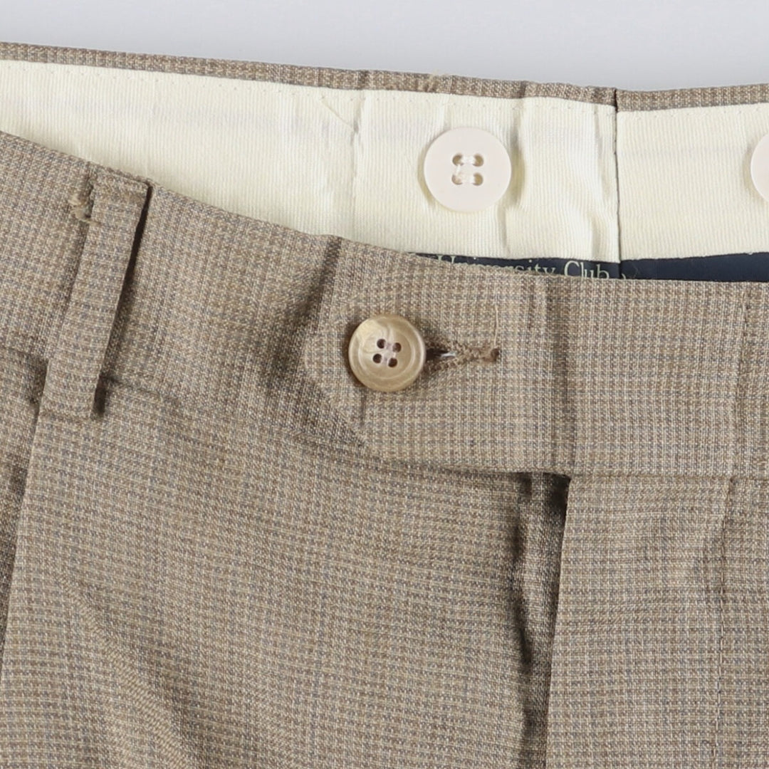Vintage Ralph Lauren POLO UNIVERSITY CLUB check and houndstooth pattern two-pleat slacks, made in the USA, men's size W30. unclear beige type brown Vintage Second Hand