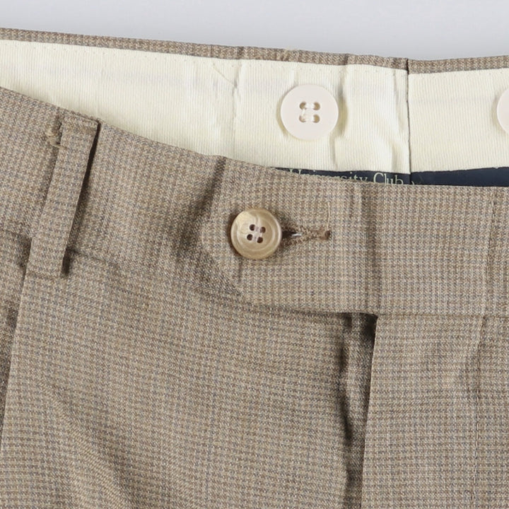 Vintage Ralph Lauren POLO UNIVERSITY CLUB check and houndstooth pattern two-pleat slacks, made in the USA, men's size W30. unclear beige type brown Vintage Second Hand