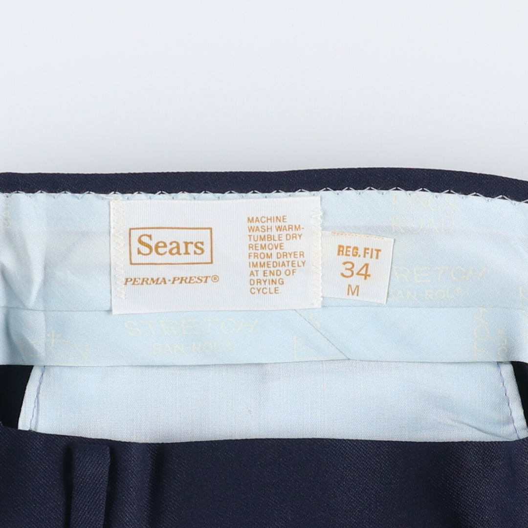 Vintage 70s-80'S Sears Prema-Press Reg. Fit Men's Slacks, Size 33 (approx.) unclear navy blue type Vintage Second Hand