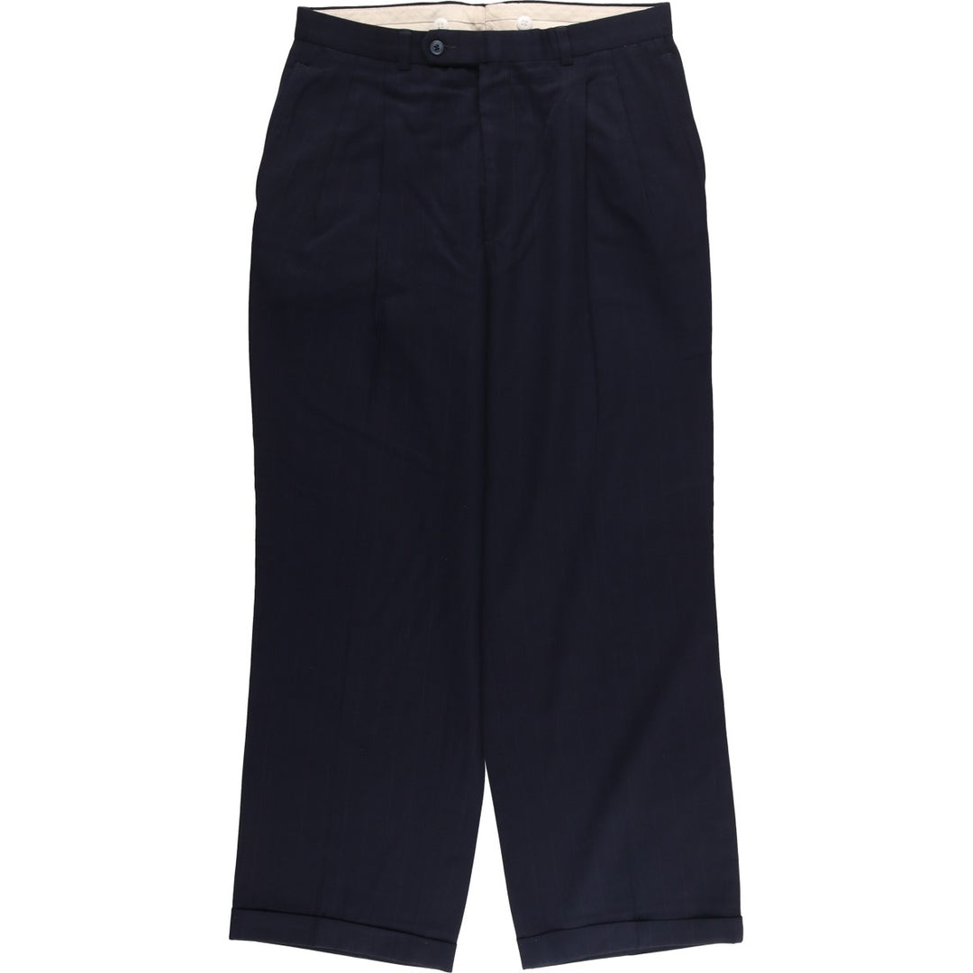 Stripe Pattern Two-pleat Slacks Pants for Men (W32 equivalent) unclear navy blue type Vintage Second Hand