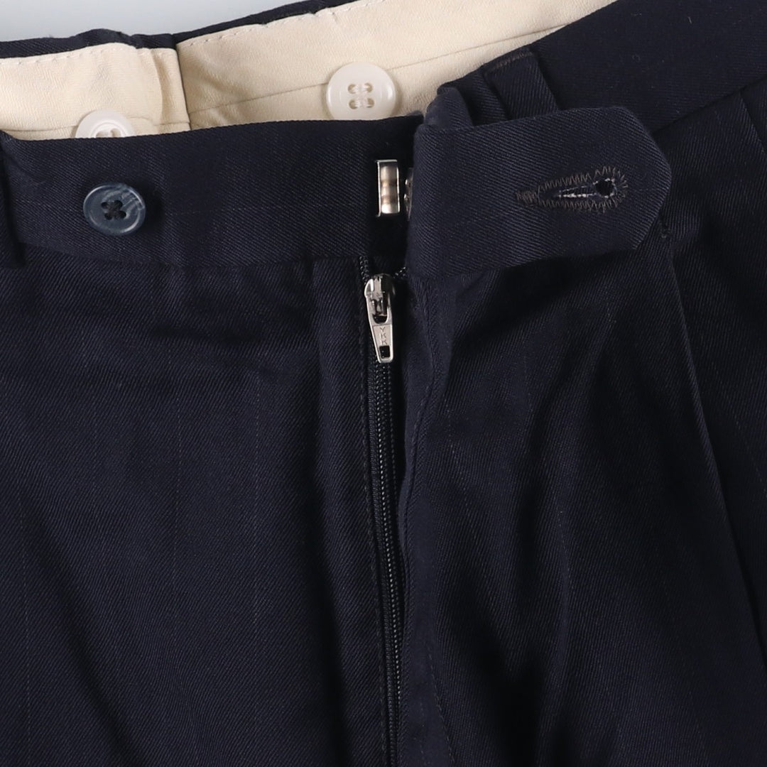 Stripe Pattern Two-pleat Slacks Pants for Men (W32 equivalent) unclear navy blue type Vintage Second Hand