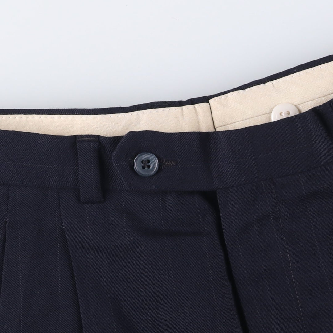 Stripe Pattern Two-pleat Slacks Pants for Men (W32 equivalent) unclear navy blue type Vintage Second Hand