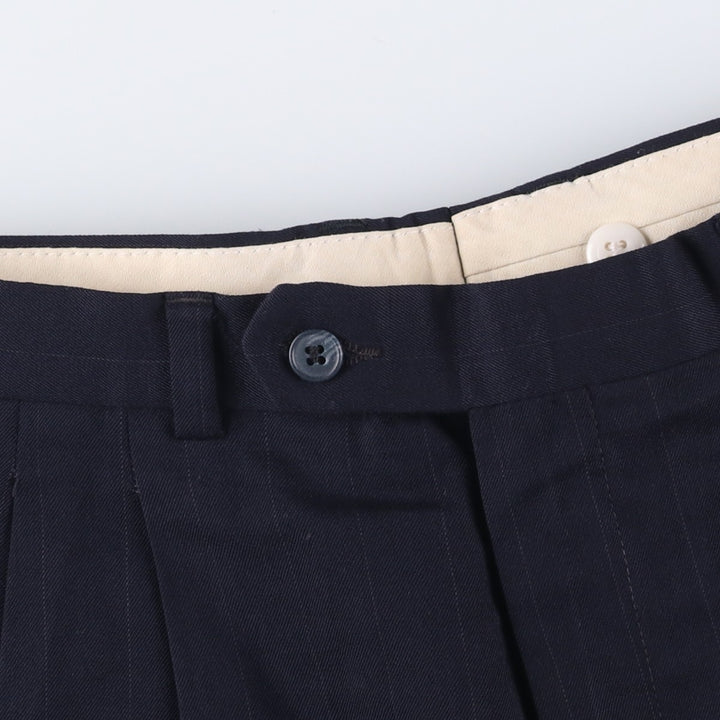 Stripe Pattern Two-pleat Slacks Pants for Men (W32 equivalent) unclear navy blue type Vintage Second Hand