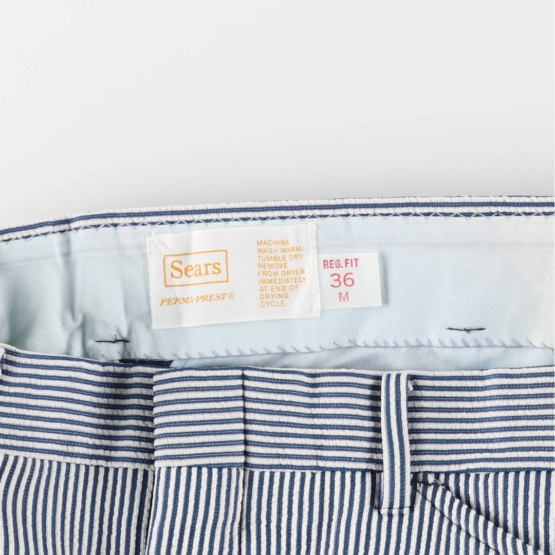 Vintage 70s-80'S Sears Prema-Press Reg. Fit Striped Pattern Slacks, Men's Size 34 unclear white type Vintage Second Hand