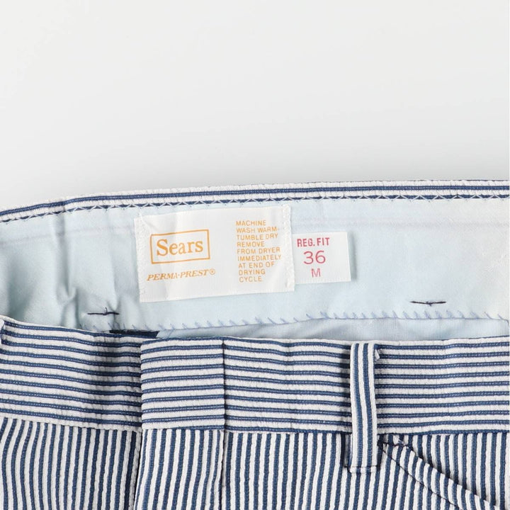 Vintage 70s-80'S Sears Prema-Press Reg. Fit Striped Pattern Slacks, Men's Size 34 unclear white type Vintage Second Hand