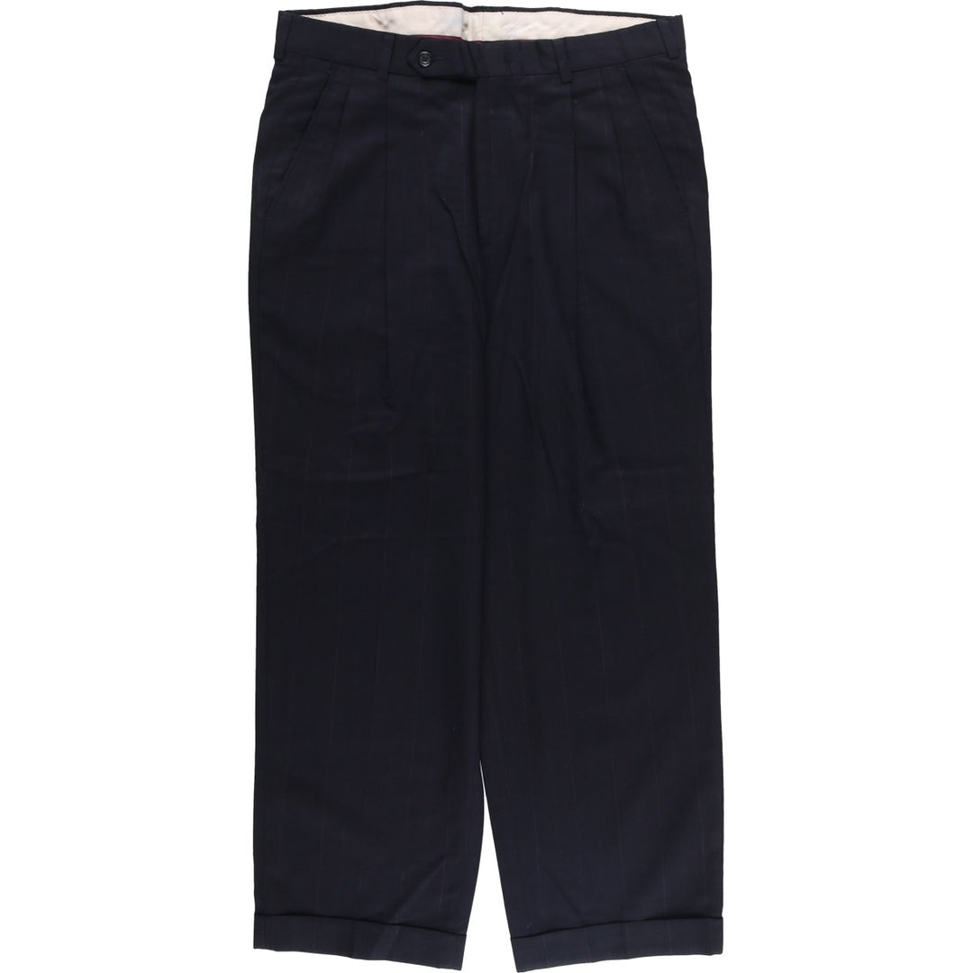 Vintage 70s-80'S Men's Two-Pleated Striped Slacks, Size W35 unclear black type Vintage Second Hand