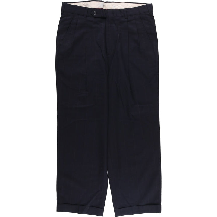 Vintage 70s-80'S Men's Two-Pleated Striped Slacks, Size W35 unclear black type Vintage Second Hand