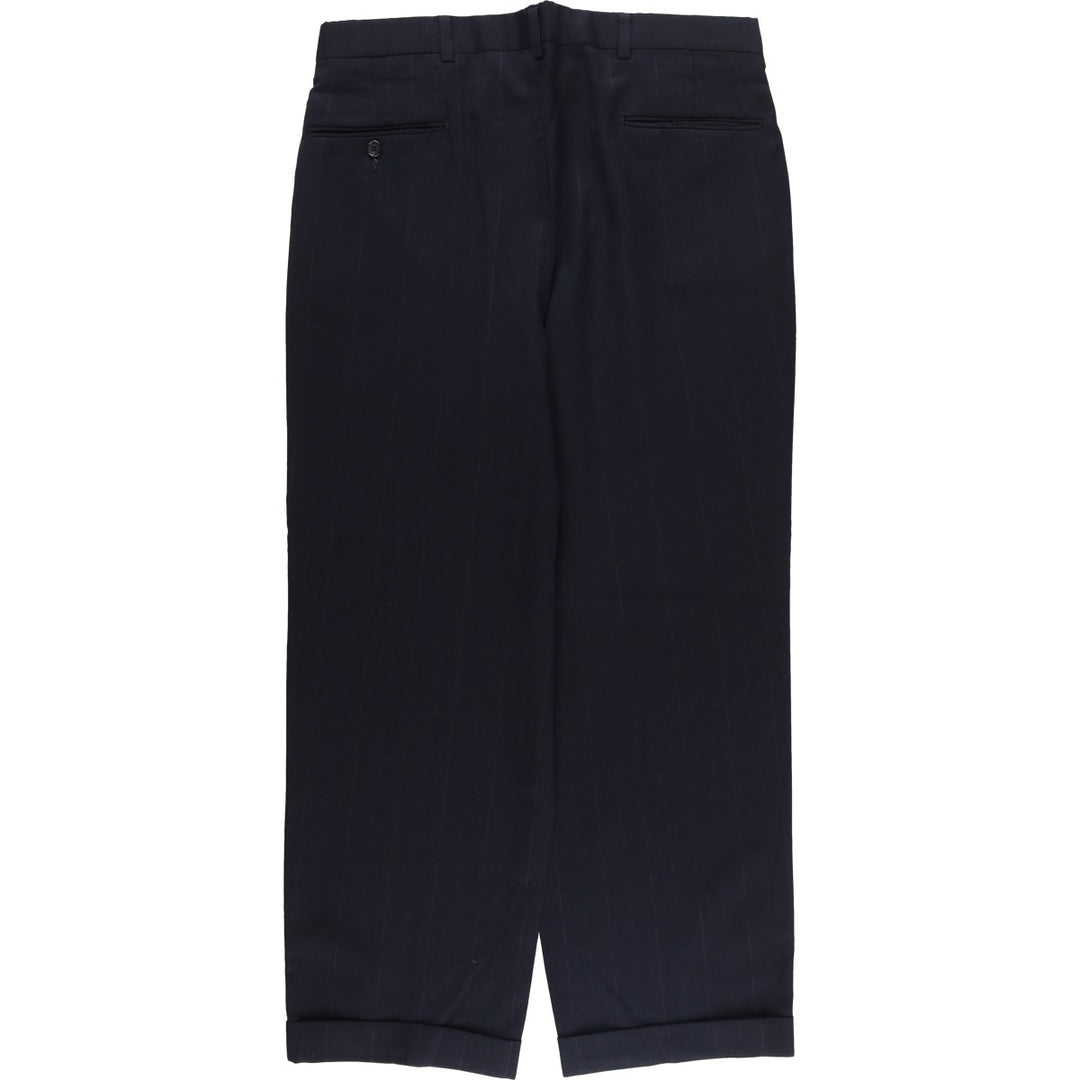 Vintage 70s-80'S Men's Two-Pleated Striped Slacks, Size W35 unclear black type Vintage Second Hand