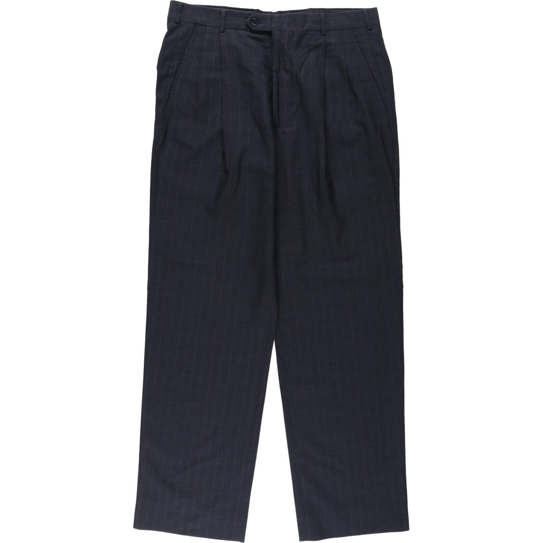 90'S Stripe Pattern Two-Pleat Wool Trousers, Made in USA, Men's Size W34 (approx.) wool black type Vintage Second Hand