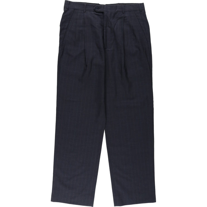 90'S Stripe Pattern Two-Pleat Wool Trousers, Made in USA, Men's Size W34 (approx.) wool black type Vintage Second Hand
