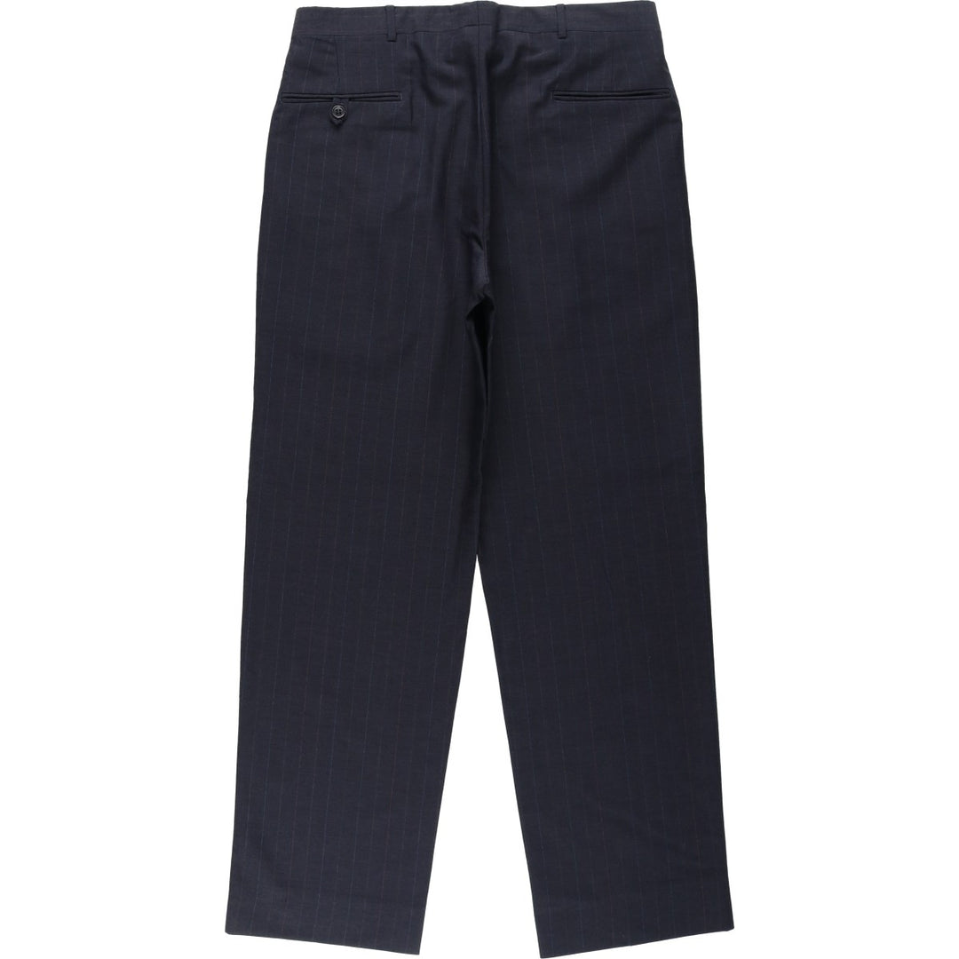 90'S Stripe Pattern Two-Pleat Wool Trousers, Made in USA, Men's Size W34 (approx.) wool black type Vintage Second Hand