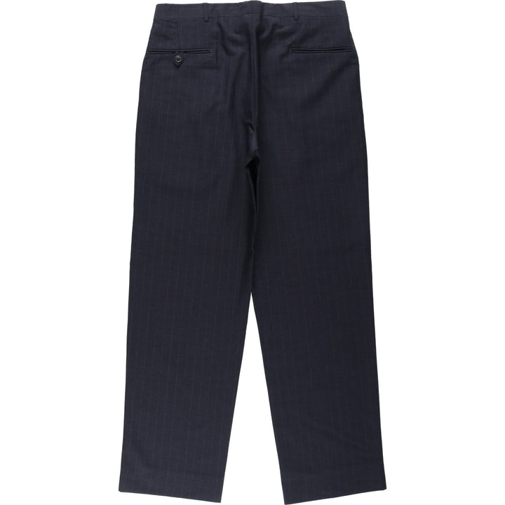 90'S Stripe Pattern Two-Pleat Wool Trousers, Made in USA, Men's Size W34 (approx.) wool black type Vintage Second Hand