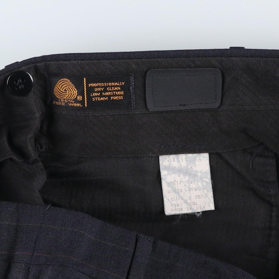 90'S Stripe Pattern Two-Pleat Wool Trousers, Made in USA, Men's Size W34 (approx.) wool black type Vintage Second Hand