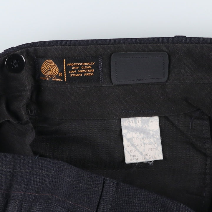 90'S Stripe Pattern Two-Pleat Wool Trousers, Made in USA, Men's Size W34 (approx.) wool black type Vintage Second Hand