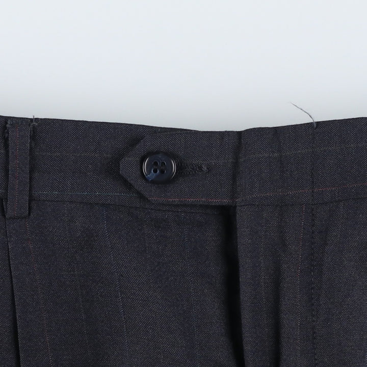 90'S Stripe Pattern Two-Pleat Wool Trousers, Made in USA, Men's Size W34 (approx.) wool black type Vintage Second Hand