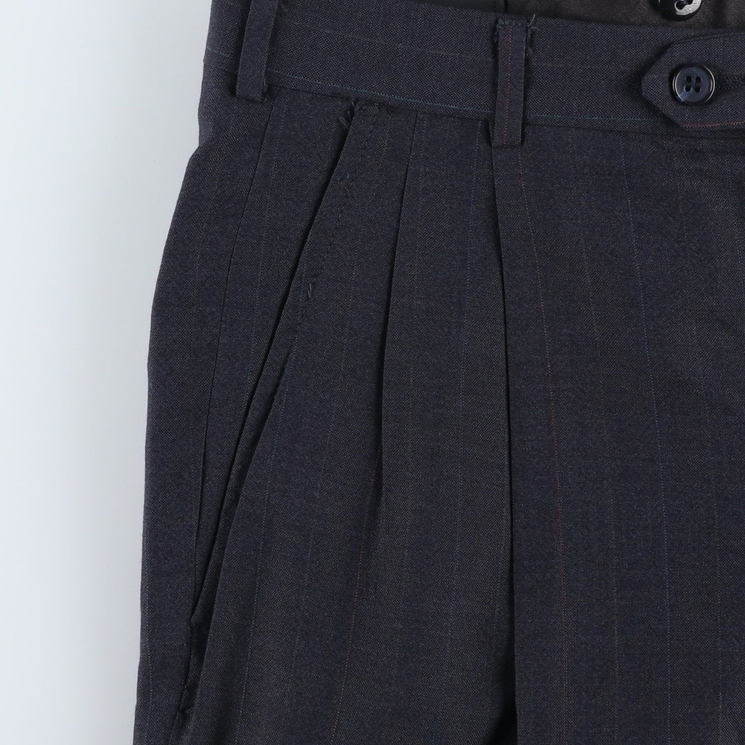 90'S Stripe Pattern Two-Pleat Wool Trousers, Made in USA, Men's Size W34 (approx.) wool black type Vintage Second Hand