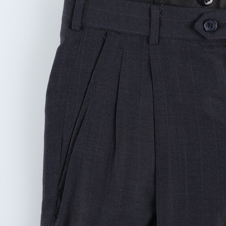90'S Stripe Pattern Two-Pleat Wool Trousers, Made in USA, Men's Size W34 (approx.) wool black type Vintage Second Hand
