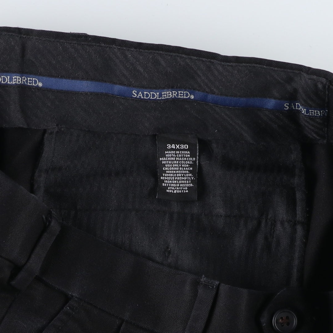 SADDLEBRED Two-pleat Cotton Slacks, Men's, Size W35 cotton black type Vintage Second Hand
