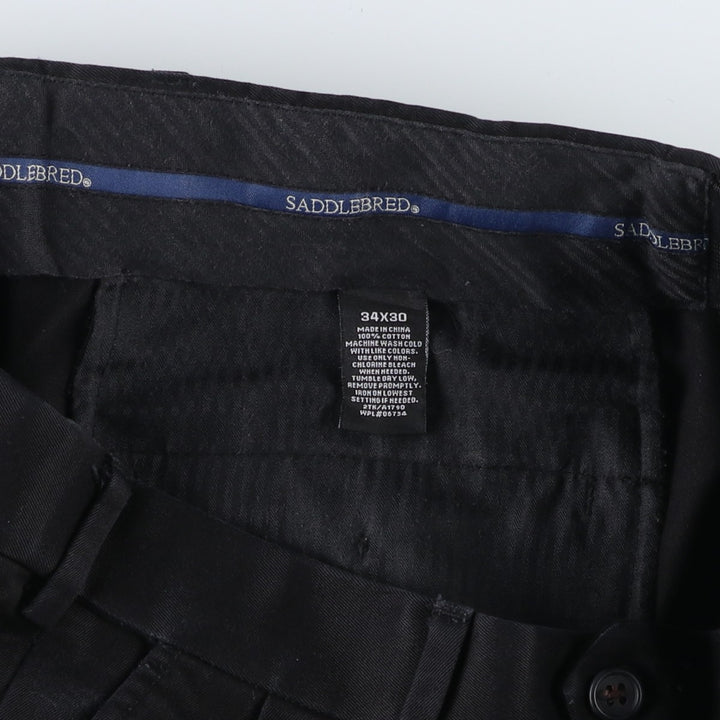 SADDLEBRED Two-pleat Cotton Slacks, Men's, Size W35 cotton black type Vintage Second Hand